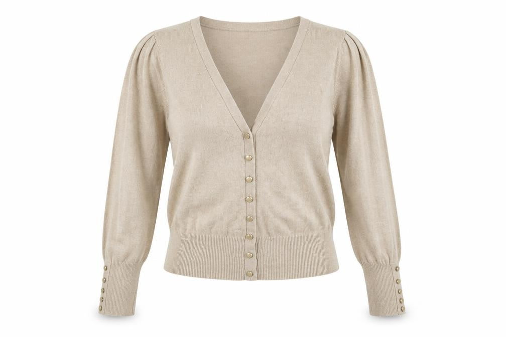 Marks and Spencer Women Beige 10 V-Neck Cardigan