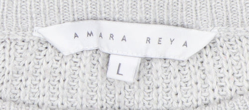 Amara Reya Women's Grey Acrylic Pullover Jumper L