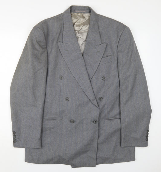 Salts Yorkshire Grey Wool Double-Breasted Blazer - Men's Size 42R