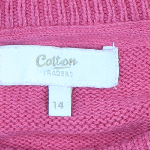 Cotton Traders Women's Pink Crew Neck Pullover Jumper Size 14