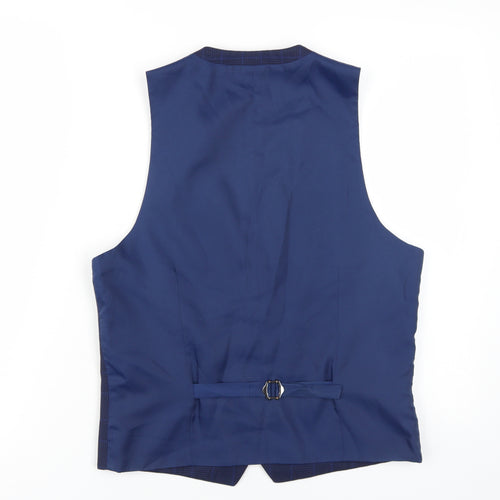 Moss London Men's Blue Checked Slim Fit Waistcoat 38R