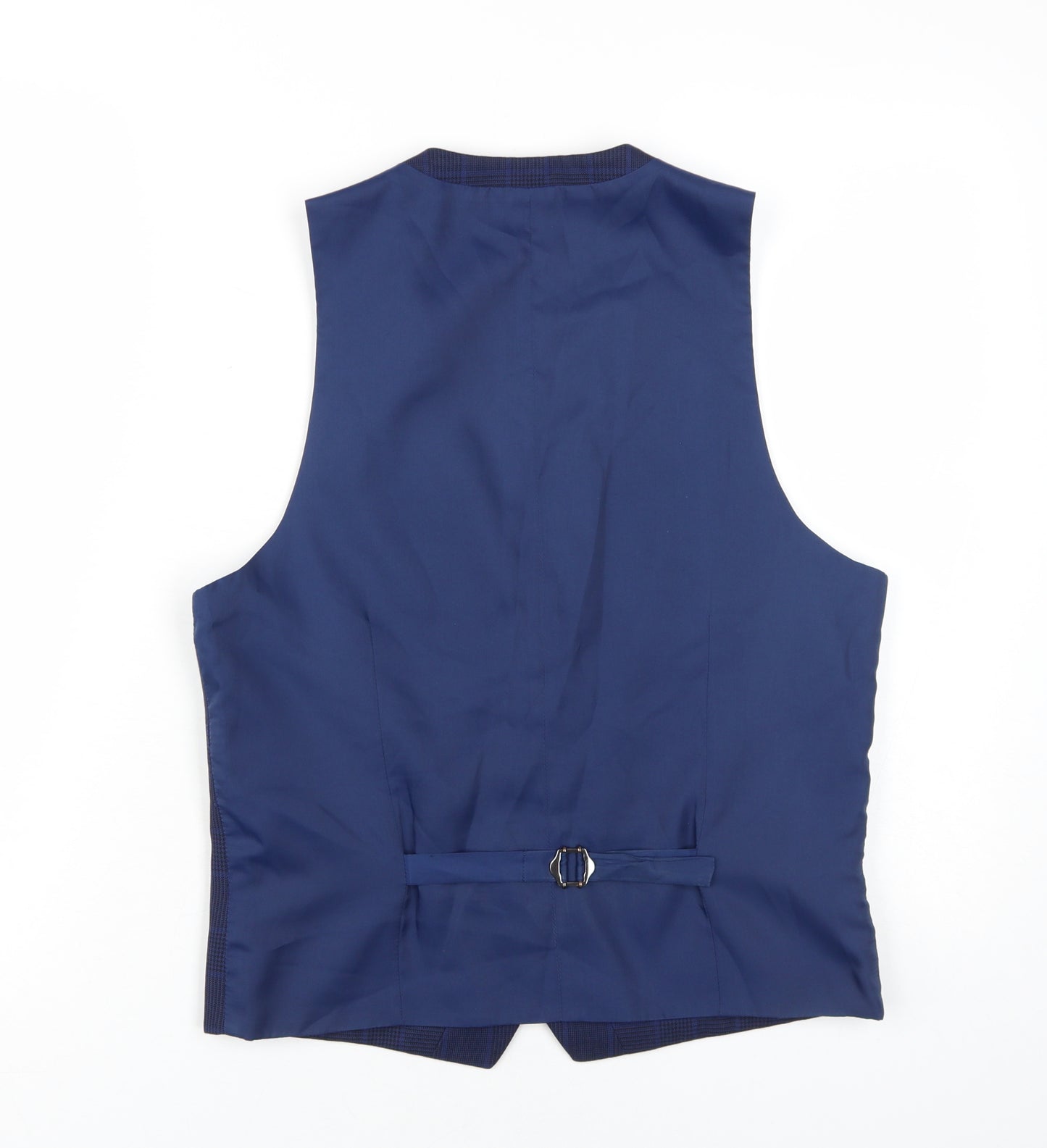 Moss London Men's Blue Checked Slim Fit Waistcoat 38R