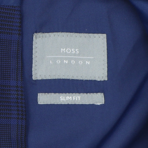Moss London Men's Blue Checked Slim Fit Waistcoat 38R