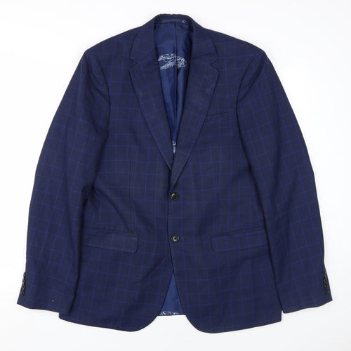 Moss London Men's Blue Slim Fit Checked Blazer 40L