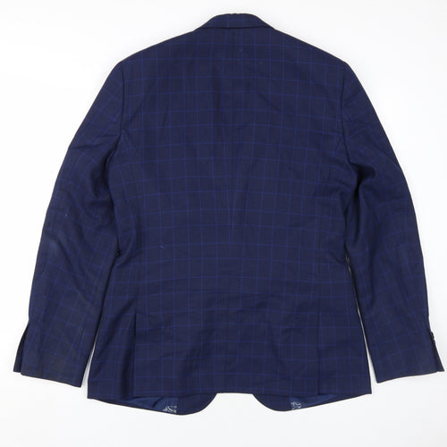 Moss London Men's Blue Slim Fit Checked Blazer 40L