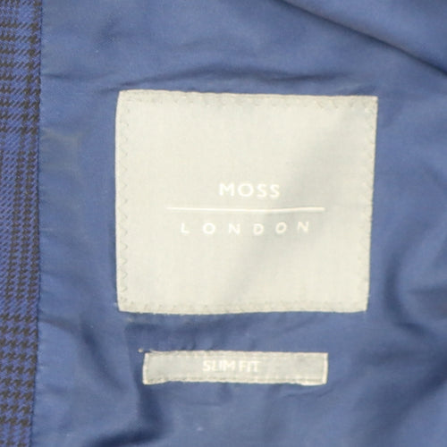 Moss London Men's Blue Slim Fit Checked Blazer 40L