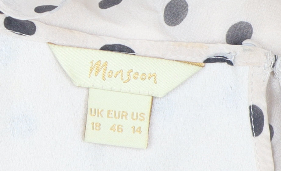 Monsoon Women Beige Polka Dot Silk Camisole Blouse