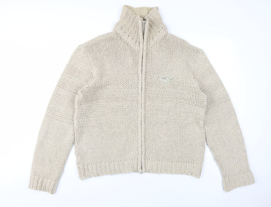 O'Neill Men's Beige Full Zip Chunky Knit Jumper L