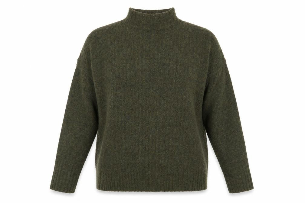 Front view of Warehouse Women's Green Mock Neck Jumper, size 12