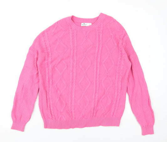 Hollister Women Pink Cable-Knit Pullover Jumper S