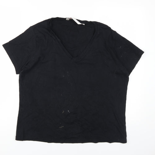 EWM Women's Black V-Neck T-Shirt - L - 100% Cotton