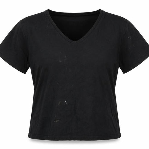 EWM Women's Black V-Neck T-Shirt - L - 100% Cotton