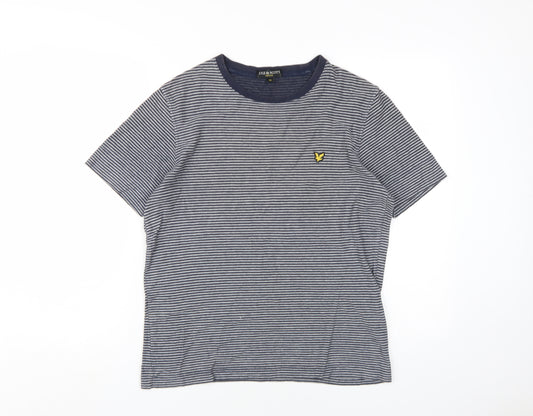 Lyle & Scott Men's Grey Striped Crew Neck Cotton T-Shirt M