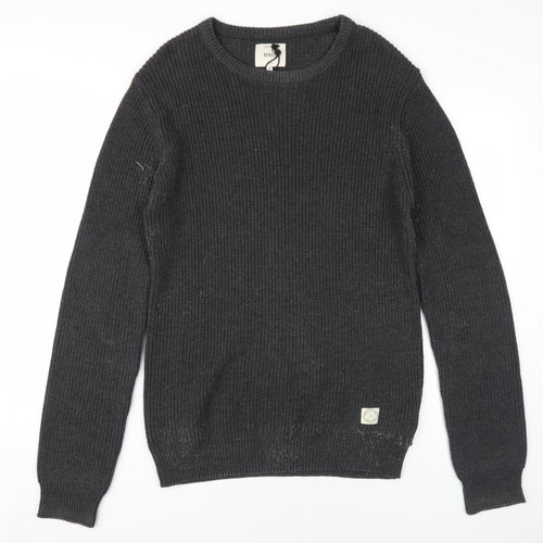 Rebel Men's Black Pullover Jumper - Medium, Cotton Blend