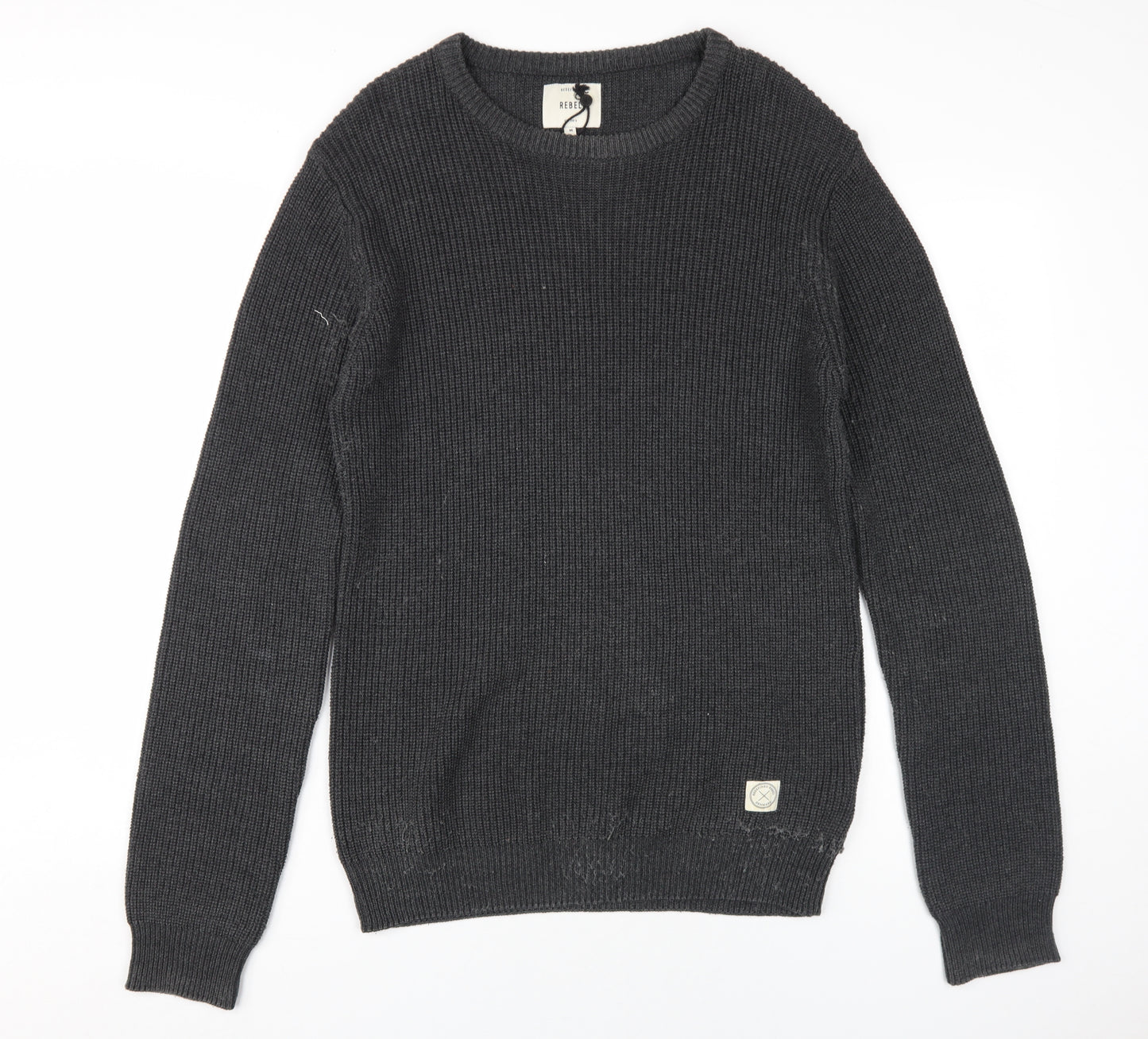 Rebel Men's Black Pullover Jumper - Medium, Cotton Blend