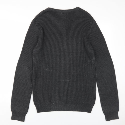 Rebel Men's Black Pullover Jumper - Medium, Cotton Blend