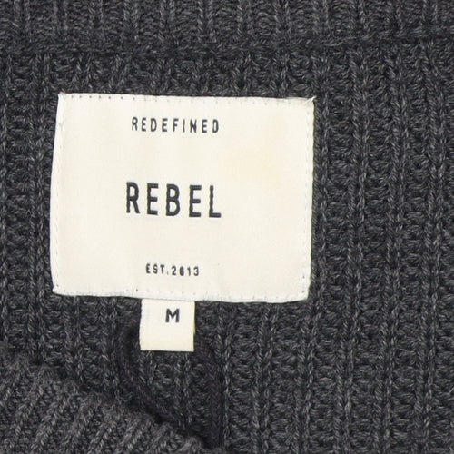 Rebel Men's Black Pullover Jumper - Medium, Cotton Blend