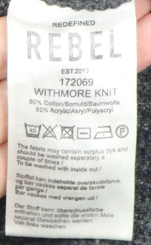 Rebel Men's Black Pullover Jumper - Medium, Cotton Blend