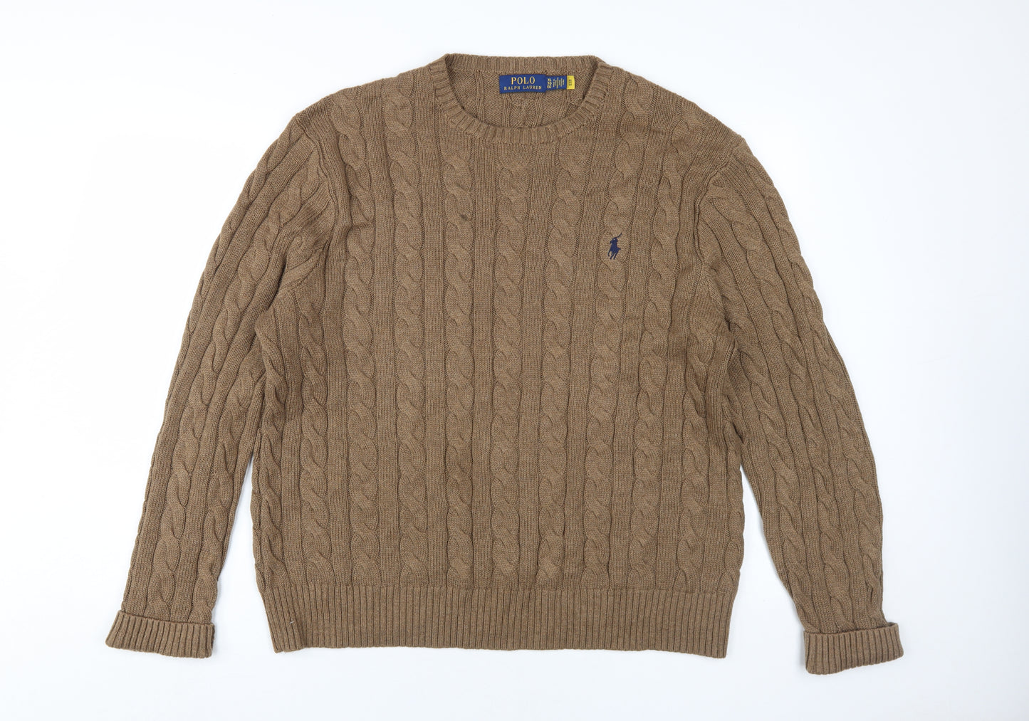 Polo Ralph Lauren Men's Brown Cotton Cable Knit Pullover XL