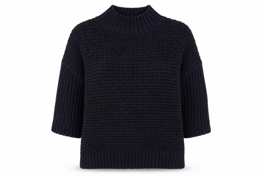 Front view of French Connection Women's Black XS Waffle Knit Jumper