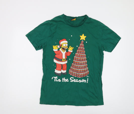 The Simpsons Men's Green Christmas T-Shirt Size S