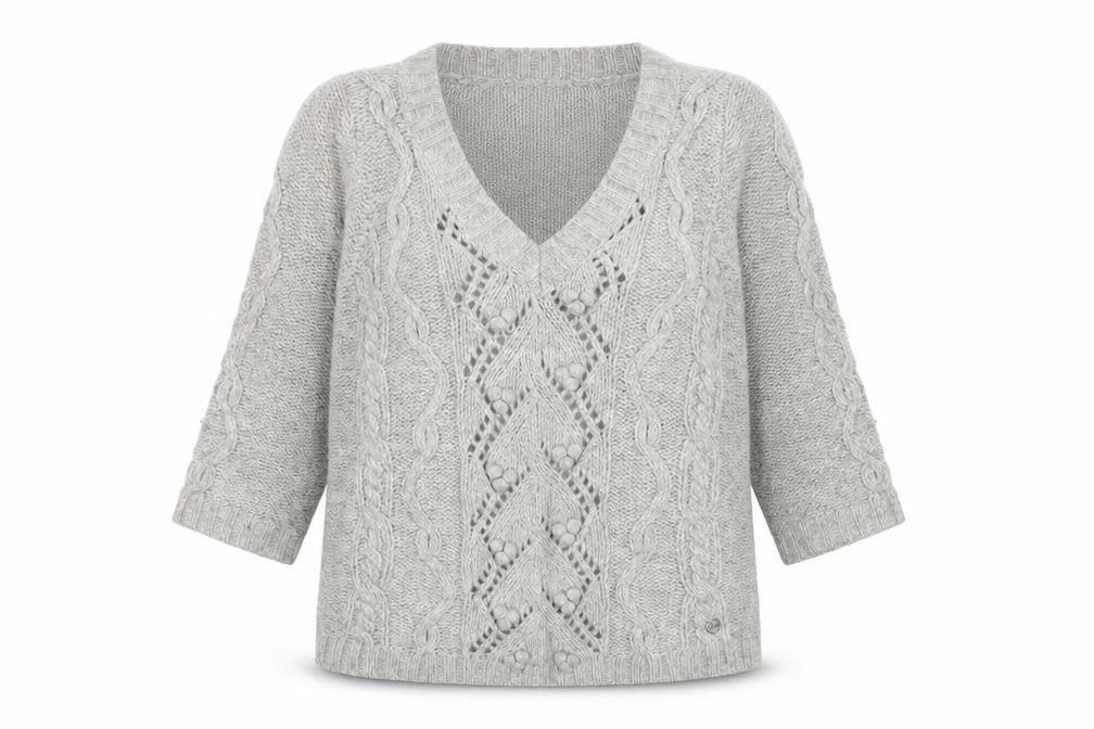 Front view of White Stuff Women’s Grey Cable-Knit Jumper, size UK 12