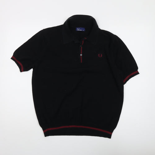 Fred Perry Men's Black XL Henley Short Sleeve Jumper