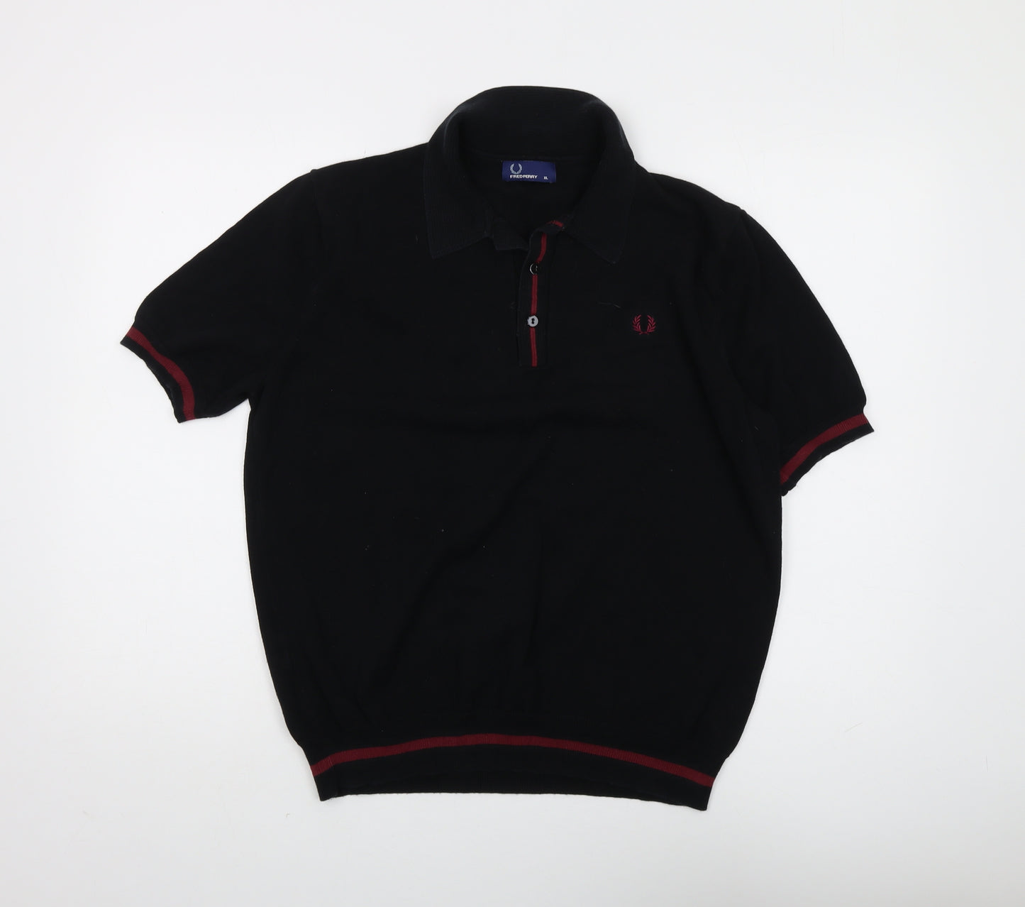 Fred Perry Men's Black XL Henley Short Sleeve Jumper