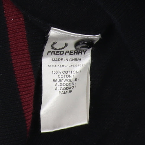 Fred Perry Men's Black XL Henley Short Sleeve Jumper