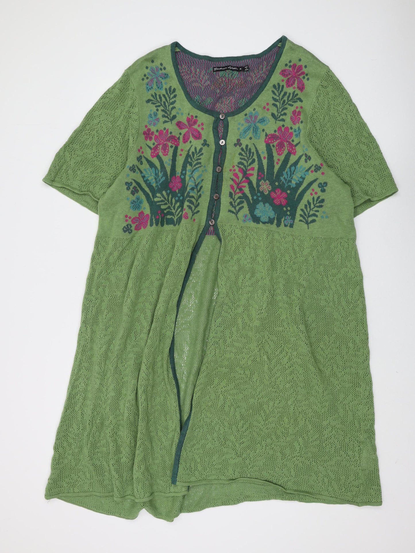 Gudrun Sjödén Women's Green Floral Cardigan XL
