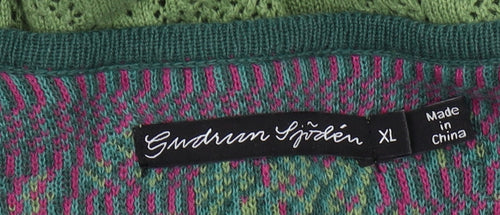Gudrun Sjödén Women's Green Floral Cardigan XL
