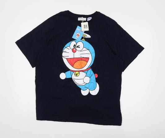 Bershka Mens Blue Doraemon Cartoon Graphic T-Shirt M