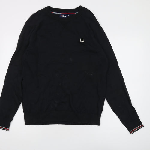 Fila Men's Black Pullover Jumper, Size M, Crew Neck