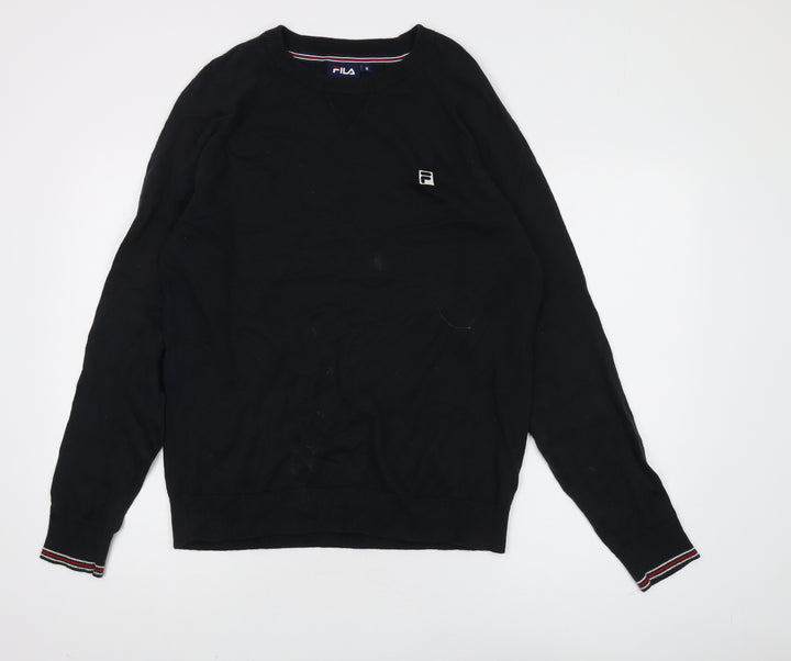 Fila Men's Black Pullover Jumper, Size M, Crew Neck