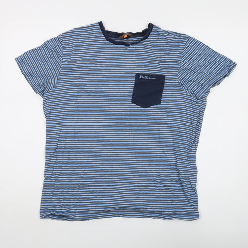 Ben Sherman Men's Blue Striped T-shirt, size Large.