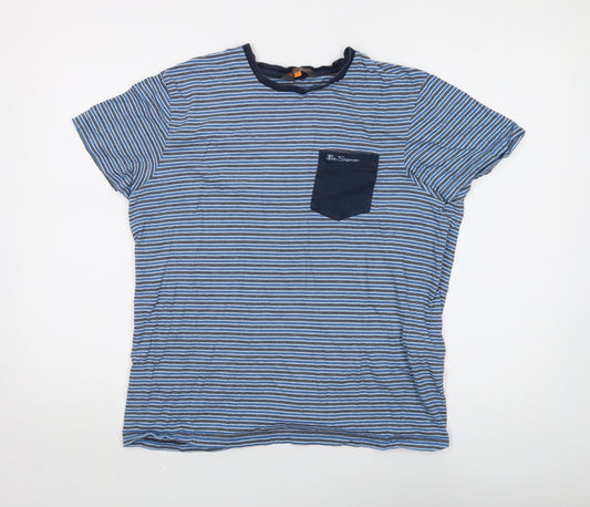 Ben Sherman Men's Blue Striped Cotton T-Shirt L