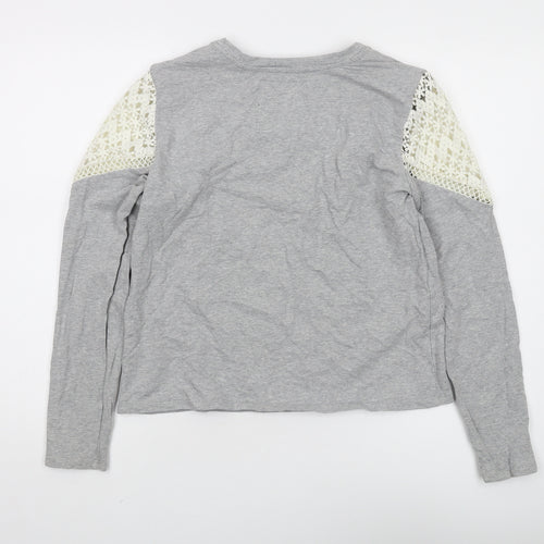 Superdry Grey Lace Accented Women's Pullover Sweatshirt Size 10