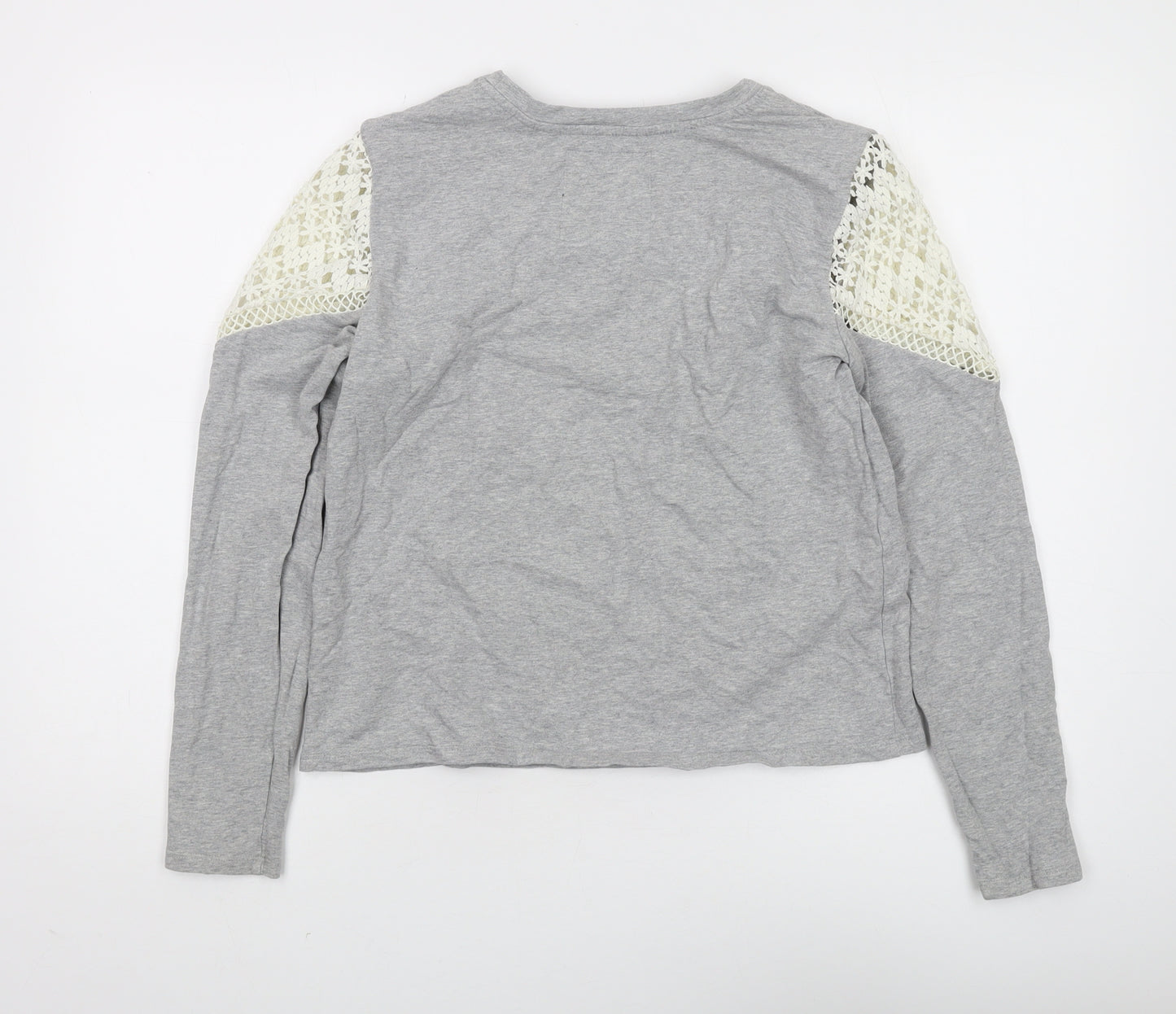 Superdry Grey Lace Accented Women's Pullover Sweatshirt Size 10