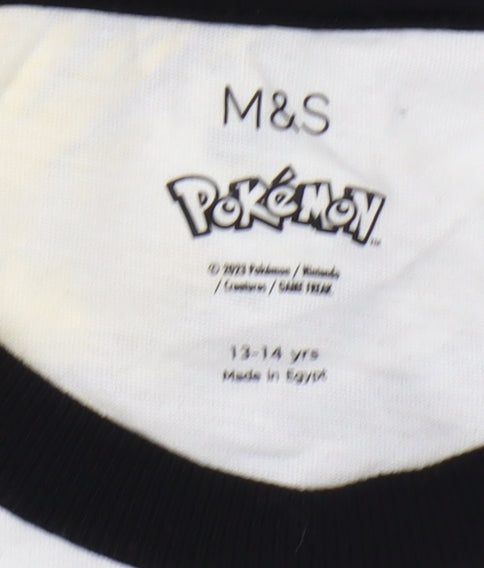 Marks and Spencer Boys Pokémon White Black T-Shirt 13-14 Years