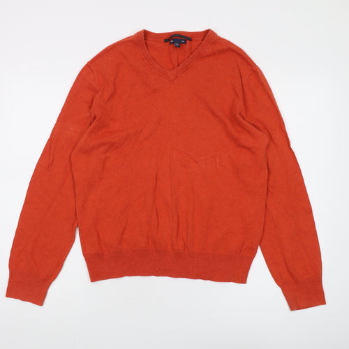 Gap Men's Orange Cotton V-Neck Pullover Jumper M