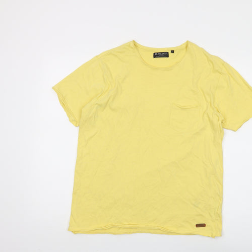 Brave Soul Men's Yellow Cotton T-Shirt, Size L