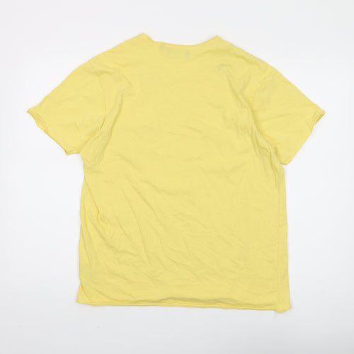 Brave Soul Men's Yellow Cotton T-Shirt, Size L