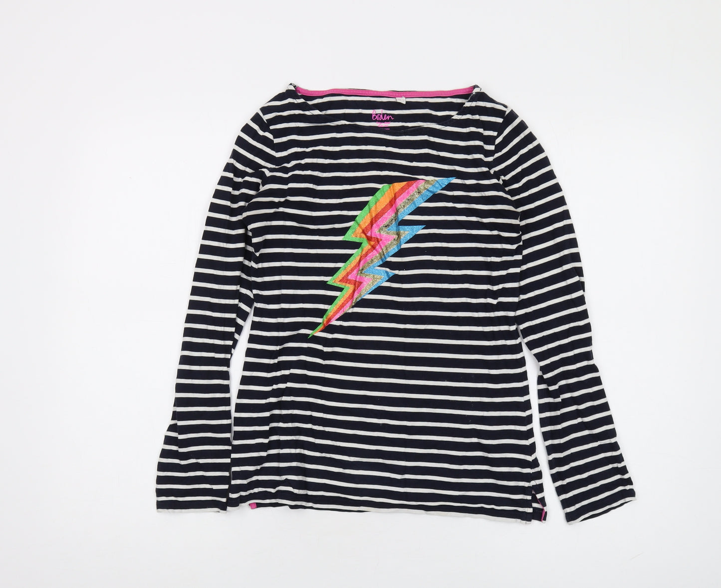 Boden Women’s Black Striped Cotton T-Shirt, Size 6