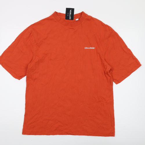 Collusion Men's Orange Cotton Crew Neck T-Shirt S