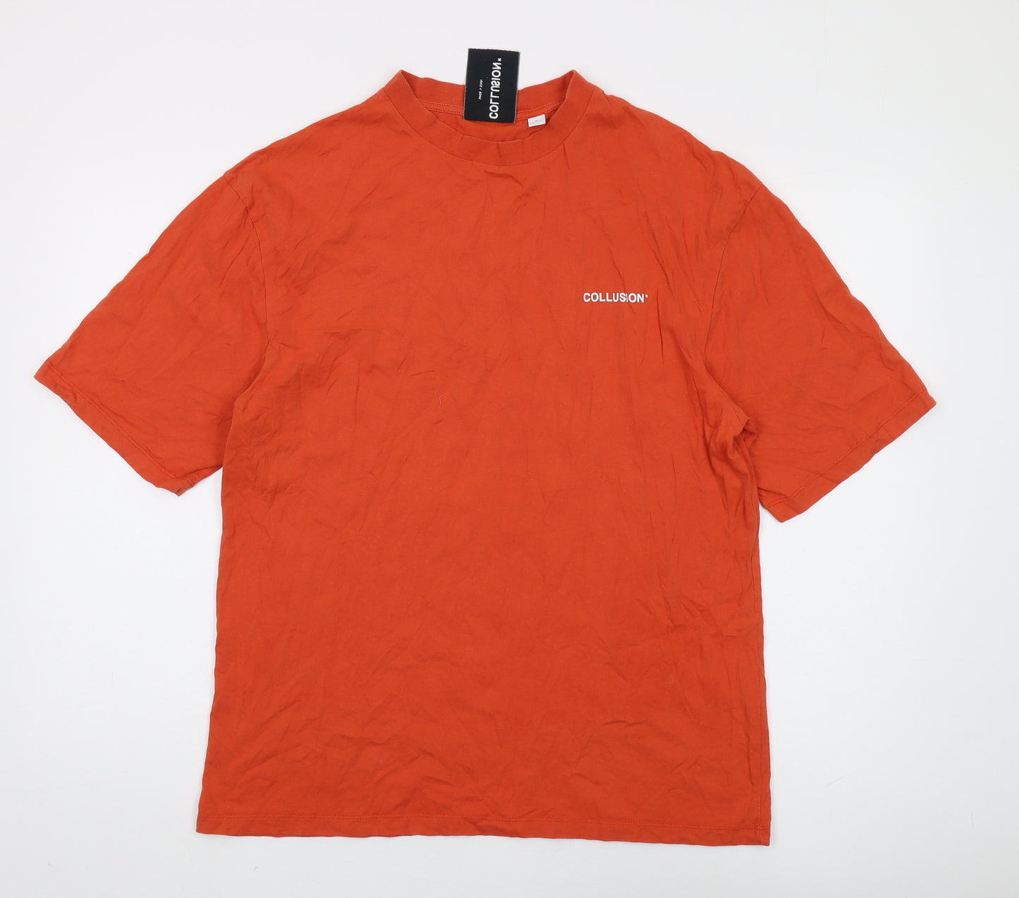 Collusion Men's Orange Cotton Crew Neck T-Shirt S