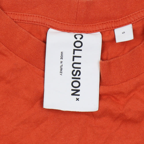 Collusion Men's Orange Cotton Crew Neck T-Shirt S