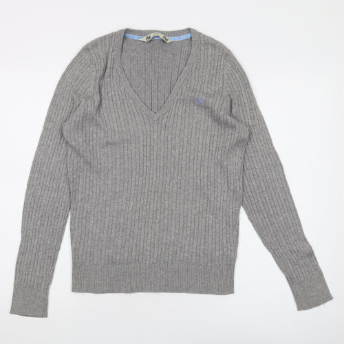 Crew Clothing Co. Women's Grey V-Neck Jumper Size 14