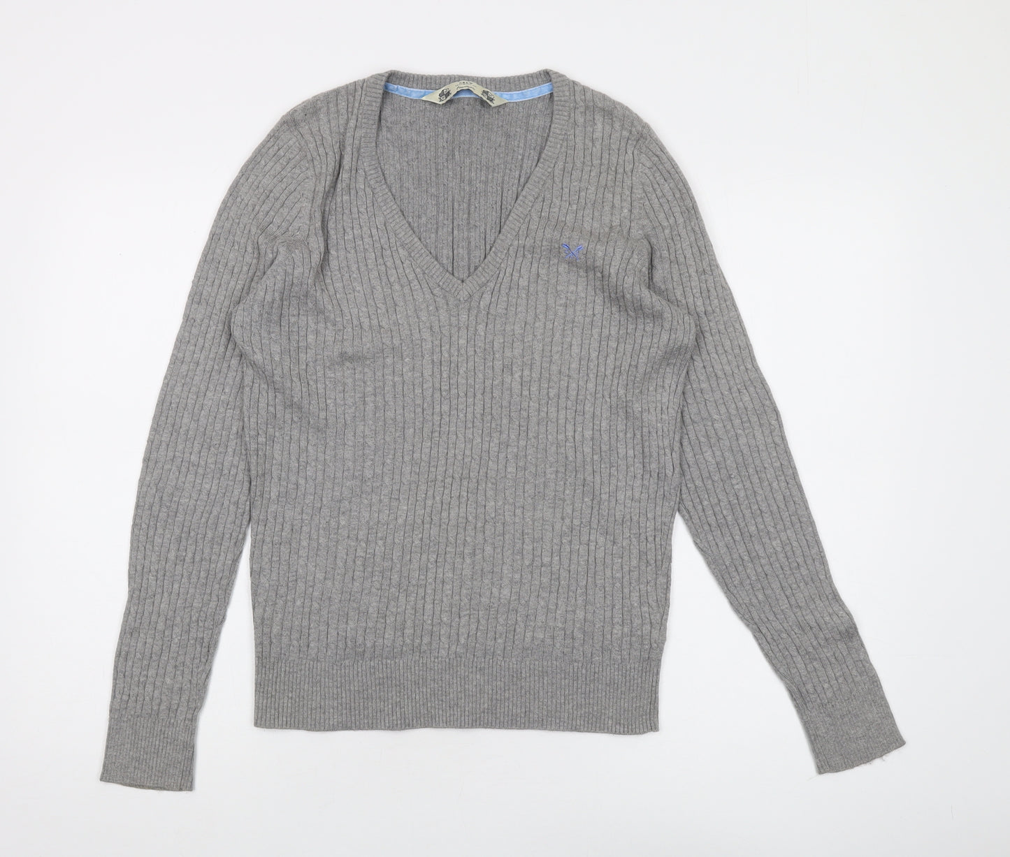 Crew Clothing Co. Women's Grey V-Neck Jumper Size 14