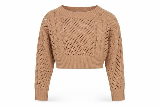 Front view of Urban Outfitters Women's Beige Cable-Knit Pullover, size S
