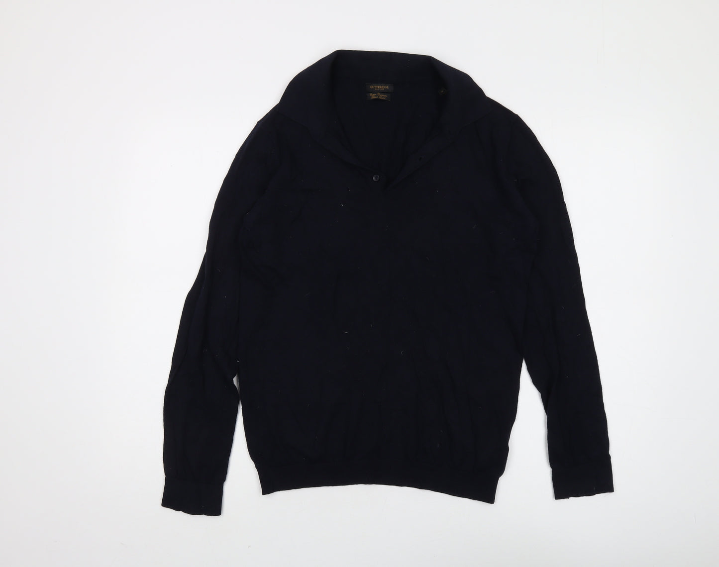 Gutteridge Men's Black Collared Jumper Cotton Cashmere S